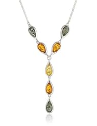 Sterling Silver Multi-Color Amber Teardrop Link Necklace