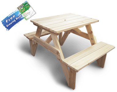 Lohasrus Kids Patio Picnic Table 15014 – Non-toxic White Stained Fir, for ages 2 to 5, Free Drawing Book