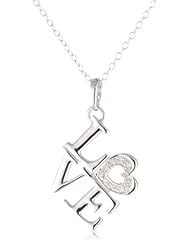 Sterling Silver Diamond "Love" Pendant Necklace (0.03 cttw, I-J Color, I2 Clarity), 18"