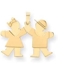 14k Yellow Gold Solid Engravable Small Girl on Left & Boy on Right Charm