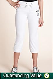 Pure Cotton Ribbed Drawstring Cropped Joggers
