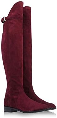 JUSITY Women's LYiambuf Suede Side Zipper Burgundy Winter Shoes Flats Boots Round Head Ladies Shoes Female Long Boots 8 M US