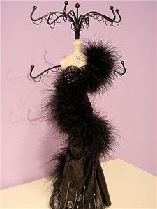 Beautiful Jewelry Display Doll-Black Evening Gown with Fur Boa