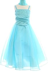 Girls Sleeveless Spaghetti Strap  Organza Floor Length Flower-Girl Dress/Bridesmaid Dress  With a Bow(s)