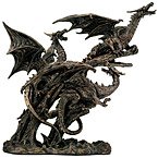 Three Dragons Perched on a Tree - Cold Cast Bronze Statue, 9" Height - Medieval, Serpentine, Fantasy, Lizard