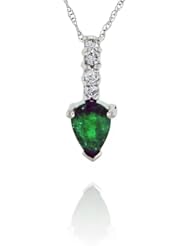 14k White Gold Pear Shape Emerald and Diamond GemstonePendant, Birthstone of May with 18" Chain.