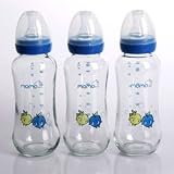 Momo Baby 8oz Glass Feeding Bottles 3-Pack Blue