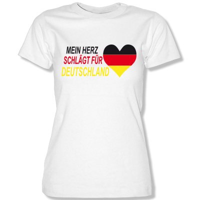 DEUTSCHLAND MOTIV 11 Damen T-Shirt Weiss / Schwarz-Rot-Gelb Gr. L