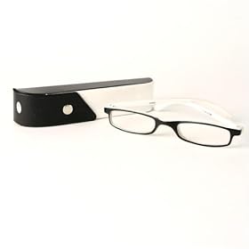 Fashion Plastic Frame 2-Tone Reading Glass with 2-Tone Leather Case