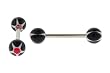 14g Stainless Steel Barbell - Black with White Star - 6mm Ball - 5/16" (Sold as a Pair)