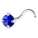 Sterling Silver 925 Sapphire Blue CZ Solitiare Nose Ring