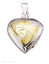 Sterling Silver 18" .8mm Wide Box Chain Necklace With Two Tone Etched Heart Locket Pendant