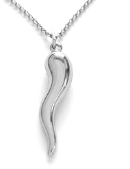 .925 Sterling Silver Italian Horn Necklace 18" 1.2mm Rolo Chain Made In Italy