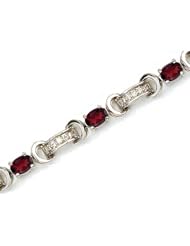 14K White Gold Oval Garnet and Diamond Bracelet