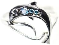 0.08 Carat CTW Blue I1-I2 Diamond Animal Dolphin Ring in Solid 14K White Gold WG