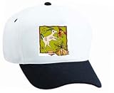 White Cap with art, goat, straw, bird, house