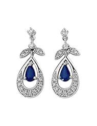 Ann Harrington Jewelry 14k White Gold 1/5 Ct Tw Diamond And 5x3 mm Genuine Blue Sapphire Antique Style Earrings
