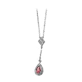 14K White Gold 0.15 ct. Diamond and 6 x 4 MM Pear Shaped Pink Tourmaline Necklace