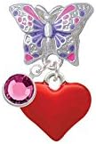 3-D Translucent Red Puff Heart Butterfly Charm Bead Dangle with Crystal Drop