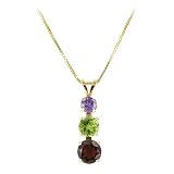 14 KT Yellow Gold Garnet Peridot Amethyst Three Stone Pendant 14k