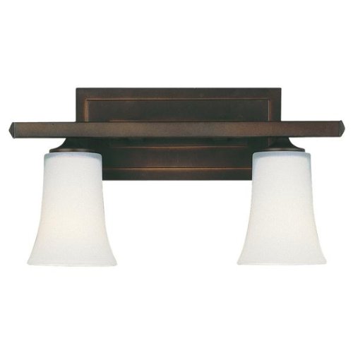 Murray Feiss VS8702-ORB Two-Light Boulevard Collection Vanity Strip, Oil Rubbed Bronze with Opal White Etched Glass Shades