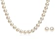 14k Yellow Gold Akoya Cultured Pearl 6.5-7mm Necklace and Stud Earring Set