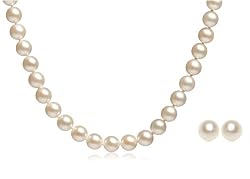14k Yellow Gold Akoya Cultured Pearl 6.5-7mm Necklace and Stud Earring Set