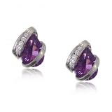14K White Gold Ribbon Earrings w Amethyst & Diamonds