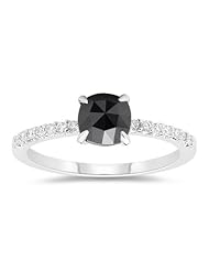 1.15 Cts Black & White Diamond Ring in 14K White Gold