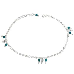 Anklets for Women in Pair Sterling Silver Gemstone Jewelry 10.5 Inches (ganklt027)
