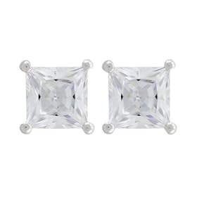 Click here to buy Platinum Overlay Sterling Silver 5.25mm Princess Cubic Zirconia Four-prong Stud Earrings by Amazon.com Collection.