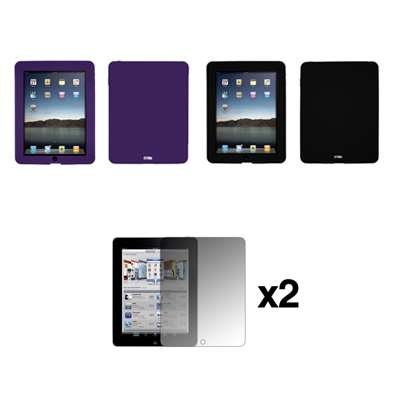 EMPIRE - Apple iPad - 2 Premium Soft Silicone Gel Skin Cover Cases (Jet Black, Royal Purple) + 2 Crystal Clear LCD Screen Protectors for Apple iPad
