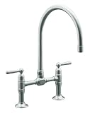 KOHLER K-7337-4-BS HiRise Stainless Deck Mount Bridge Kitchen Faucet, Brushed Stainless