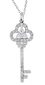 Platinum Overlay Sterling Silver White Cubic Zirconia Crown Key Pendant w/ Pave Stem, 16 + 2"