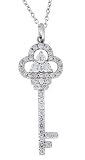 Platinum Overlay Sterling Silver White Cubic Zirconia Crown Key Pendant w/ Pave Stem, 16 + 2"