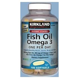 Kirkland Signature Enteric Coated Fish Oil Omega 3 1200 MG Fish Oil, 684 MG of Omega 3 Fatty Acids, 180 softgels