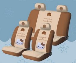 Holiday Season- FREE upgrade any shipping service to PRIORITY MAIL (only takes about 2-3days.) -New Hello Kitty Universal Car Seat Cover - 10pcs Full Set..beige -With Free Gift
