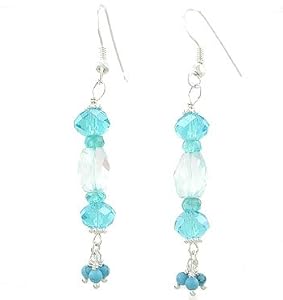 Aquamarine, Blue Apatite, Turquoise Gemstone, and Swarovski Crystal Bead Dangle Earrings with Sterling Silver Accents, #7817