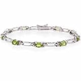Sterling Silver Genuine Peridot and Genuine Diamond Acccent Bracelet