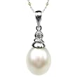 Crystal Top 8-9mm AAAA Drop Pearl Platinum Overlay CAREFREE Sterling Silver Pendant Chain Necklace, White