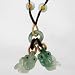 Double Fish Necklace in Green & Yellow Jade on Brown Cord, adjustable from 14 - 26 in length, #9367