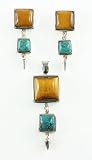 Sterling Silver Tiger's Eye/turquoise Pendant and Earring Set