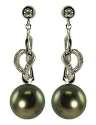 14KW 8-9mm Tahitian cultured pearl and diamond earrings with .06 cttw.