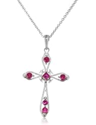 Sterling Silver Square Round Created Emerald Cross Pendant Necklace, 18"