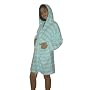 Stripes French Terry Hooded Girl's Bathrobe, 100% Cotton / FR Treated, Turquoise