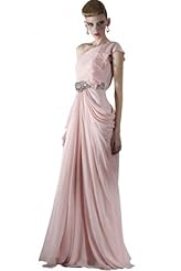 A-line Cocktail Floor Length Belted Beaded Chiffon/Satin One Shoulder Sleeveless Homecoming Dress/Pageant Dress/Prom Dress/Party Dress/Wedding Dress 