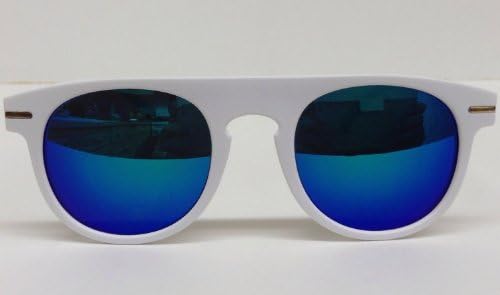 White Keyhole Ice Blue Glacier Iridium Lens Flat Top Wayfarer Sunglasses
