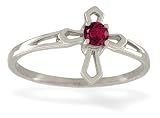 14K White Gold Round Created Ruby Cross Ring