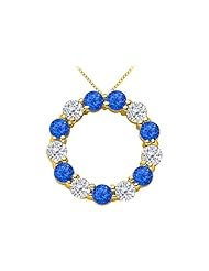 Circle of Life Eternity Pendant of 2 Carat Diamond and Natural Blue Sapphire in Yellow Gold 14K