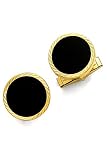 14K Gold and Onyx Round Cufflinks w/Swirl Design